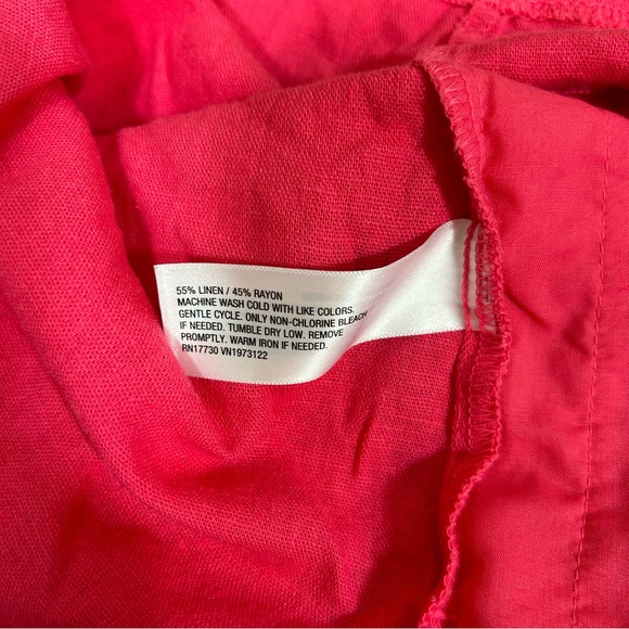 Universal Thread Hot Pink Linen Blend Shorts Romper XS Pockets V Neck Tie Waist - Picture 8 of 9